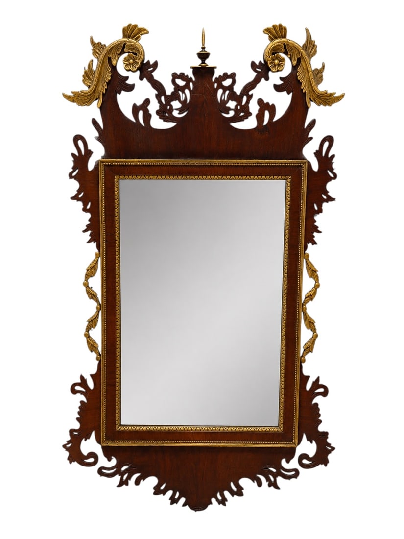 George III Style Mahogany & Parcel-Gilt Fretwork Wall Mirror, 19th-20th Century (1 of 12)