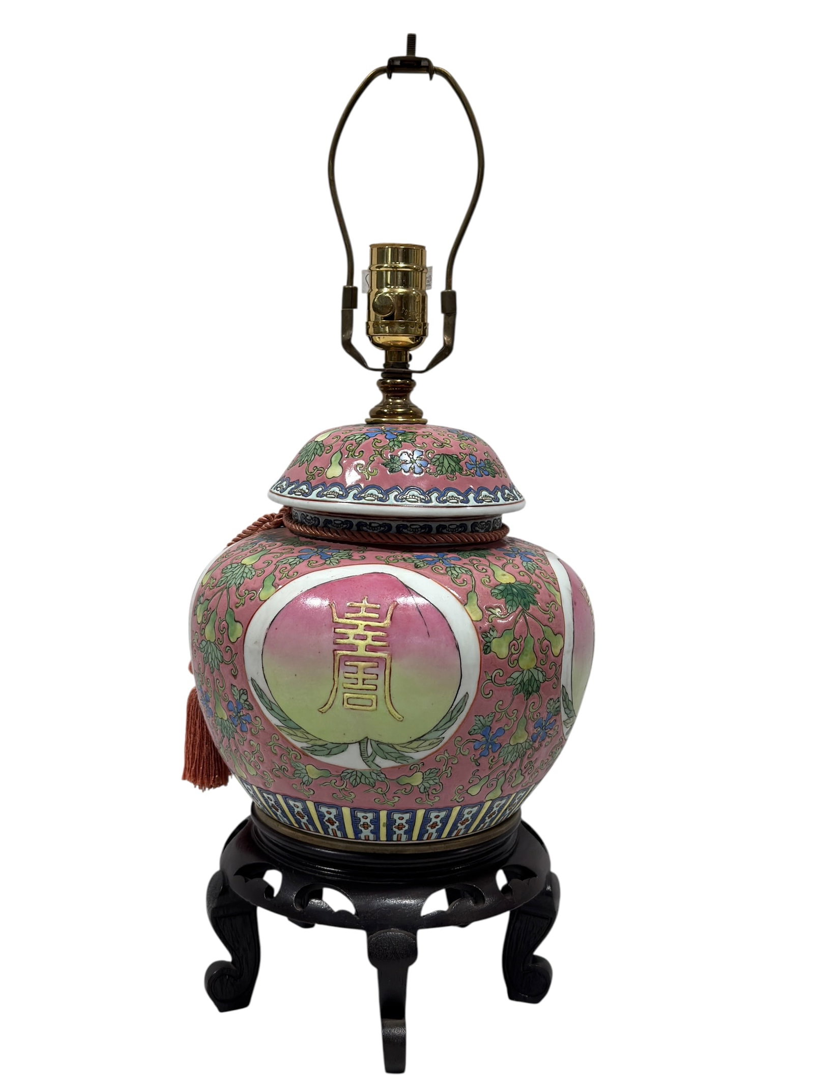 Chinese Famille Rose Style Porcelain Peach & Longevity Ginger Jar Table Lamp (1 of 7)