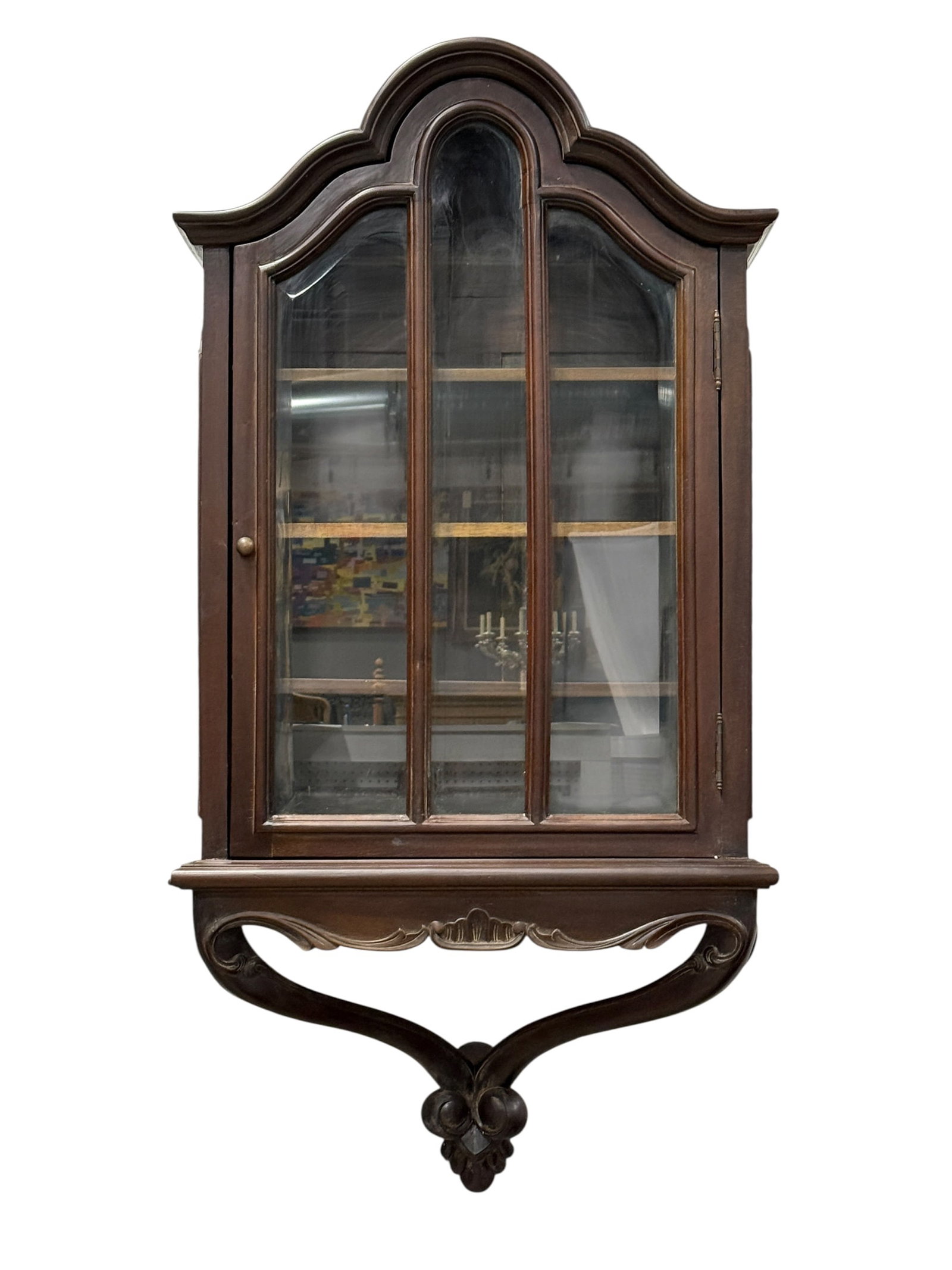 Vintage Carved Mahogany-Finish Wall-Mounted Curio Display Cabinet (1 of 6)