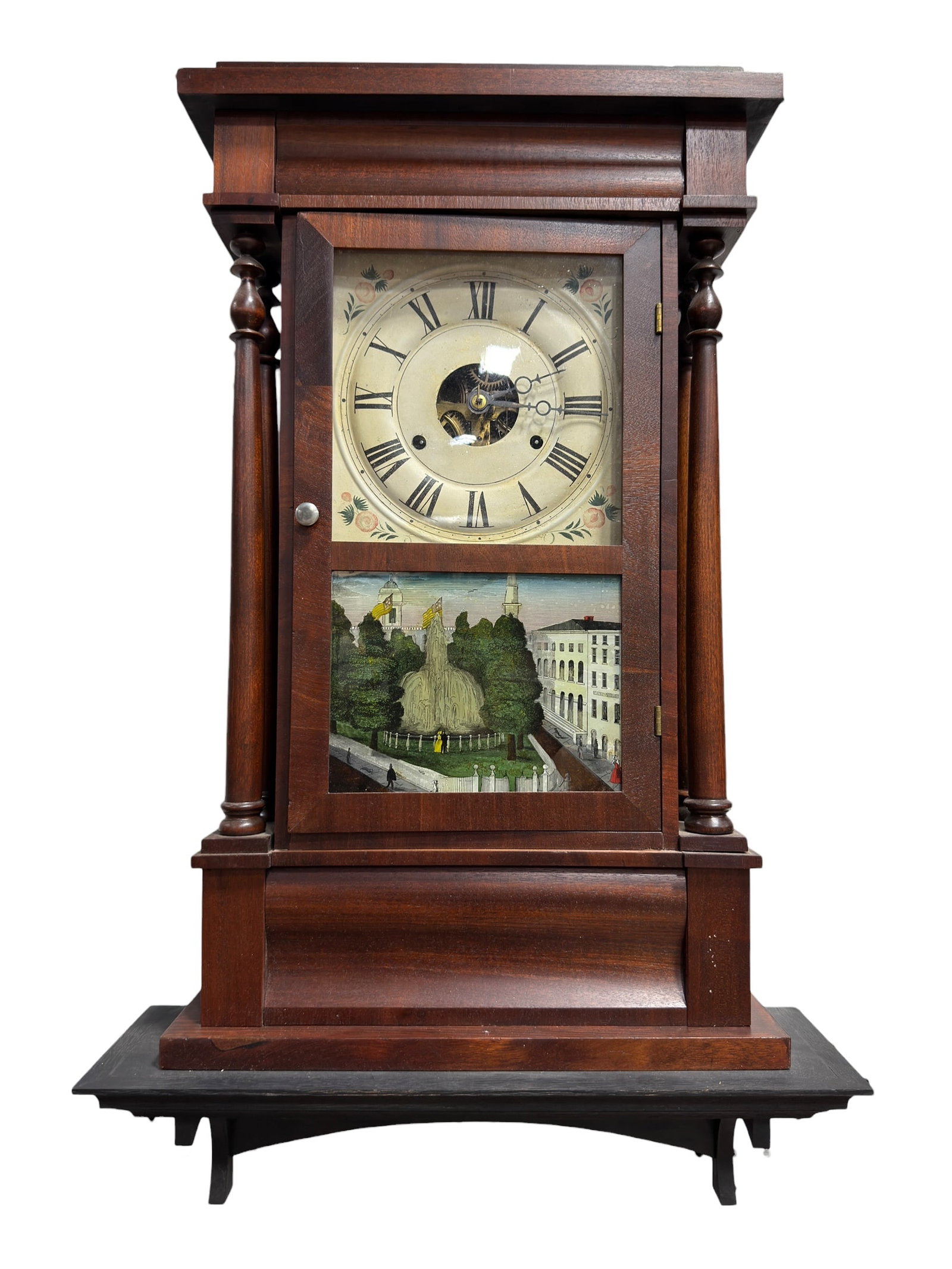 Mid 19th C. American Seth Thomas Column Wall Clock w/ Reverse-Painted Tablet (1 of 6)