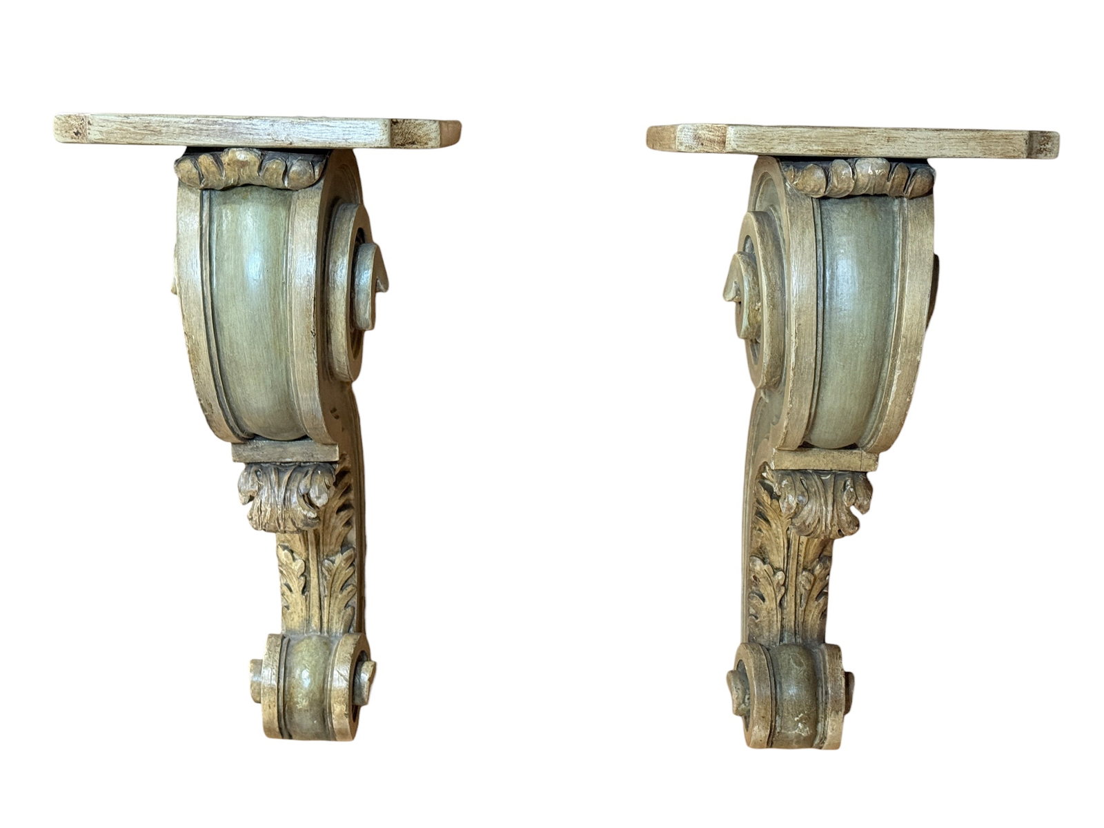 Pair of 19th C. Neoclassical Carved Wood Architectural Corbel Wall Brackets w/ Acanthus Scrolls (1 of 10)