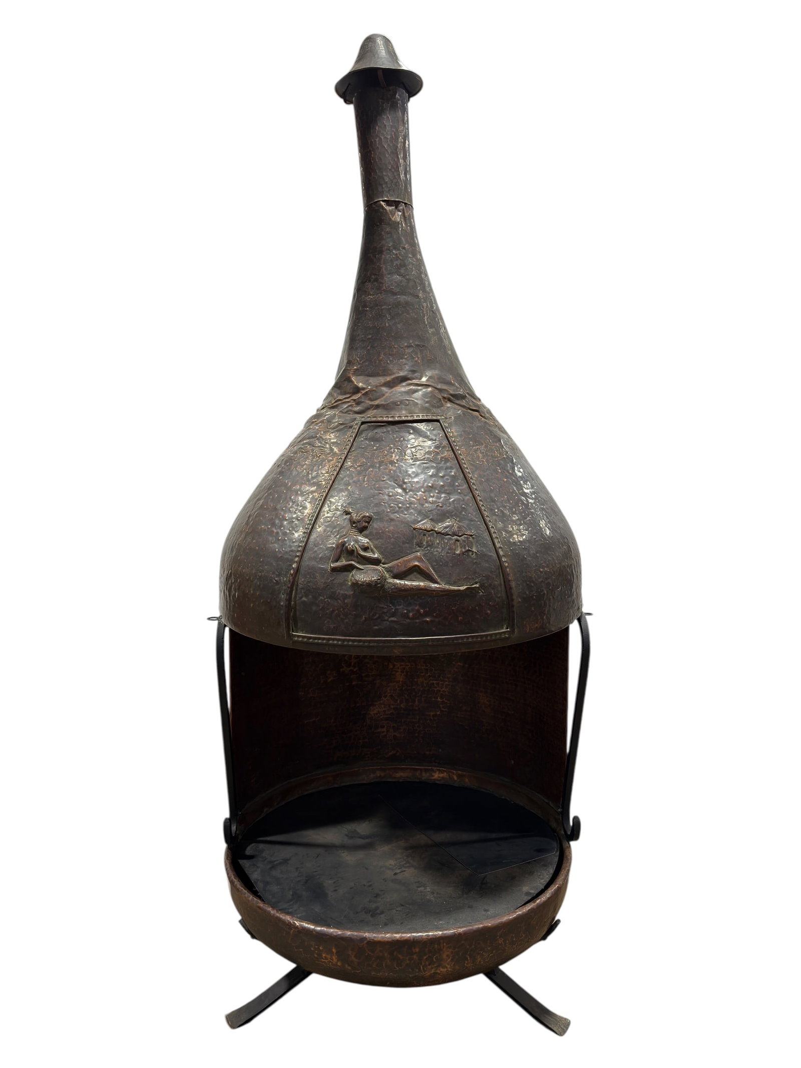 French Large Hand-Hammered Copper Fireplace Hood w/ Figural Repoussé Panel (1 of 15)