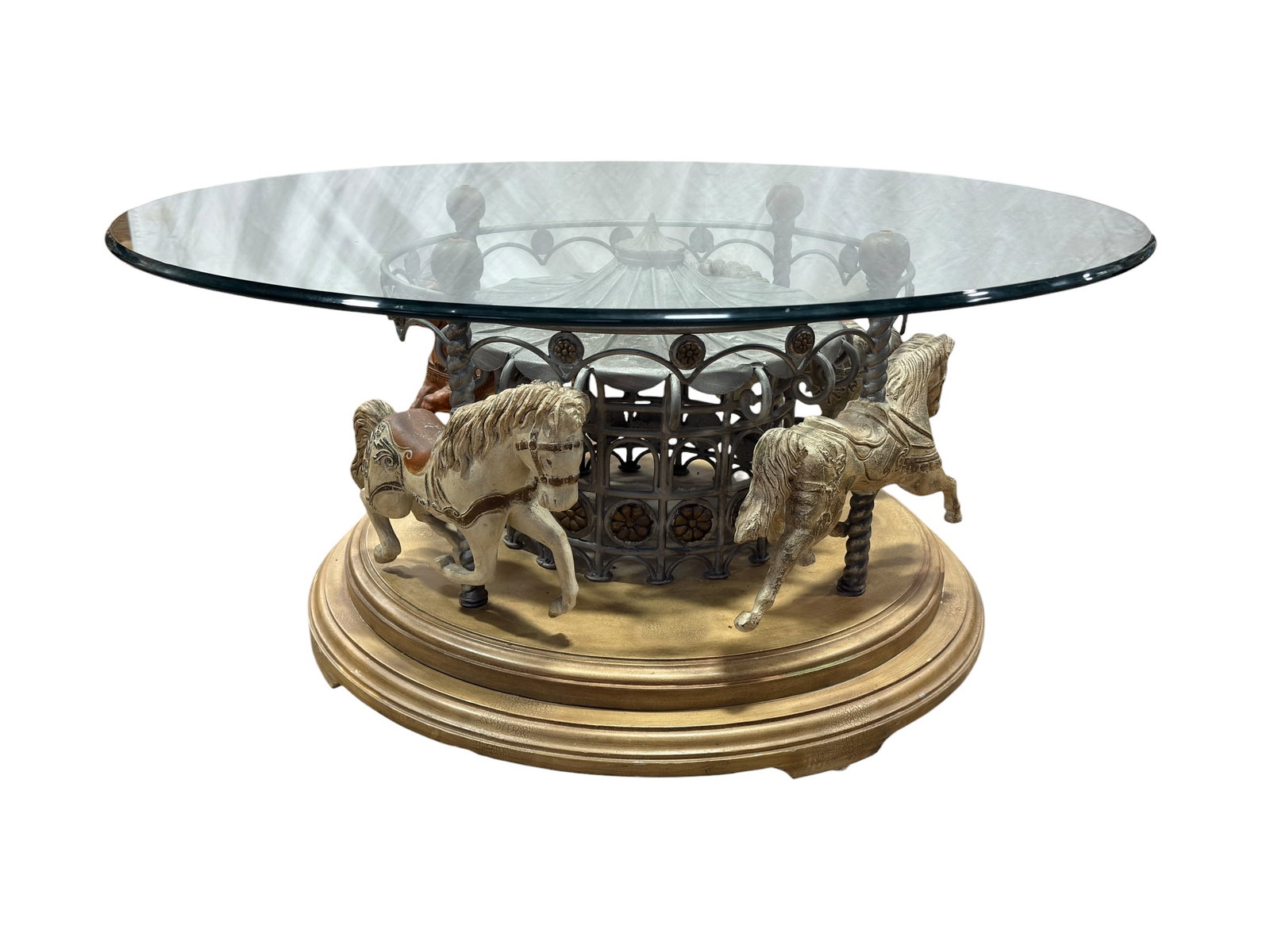 Vintage Revolving Carousel Horse Glass Top Coffee Table (1 of 7)