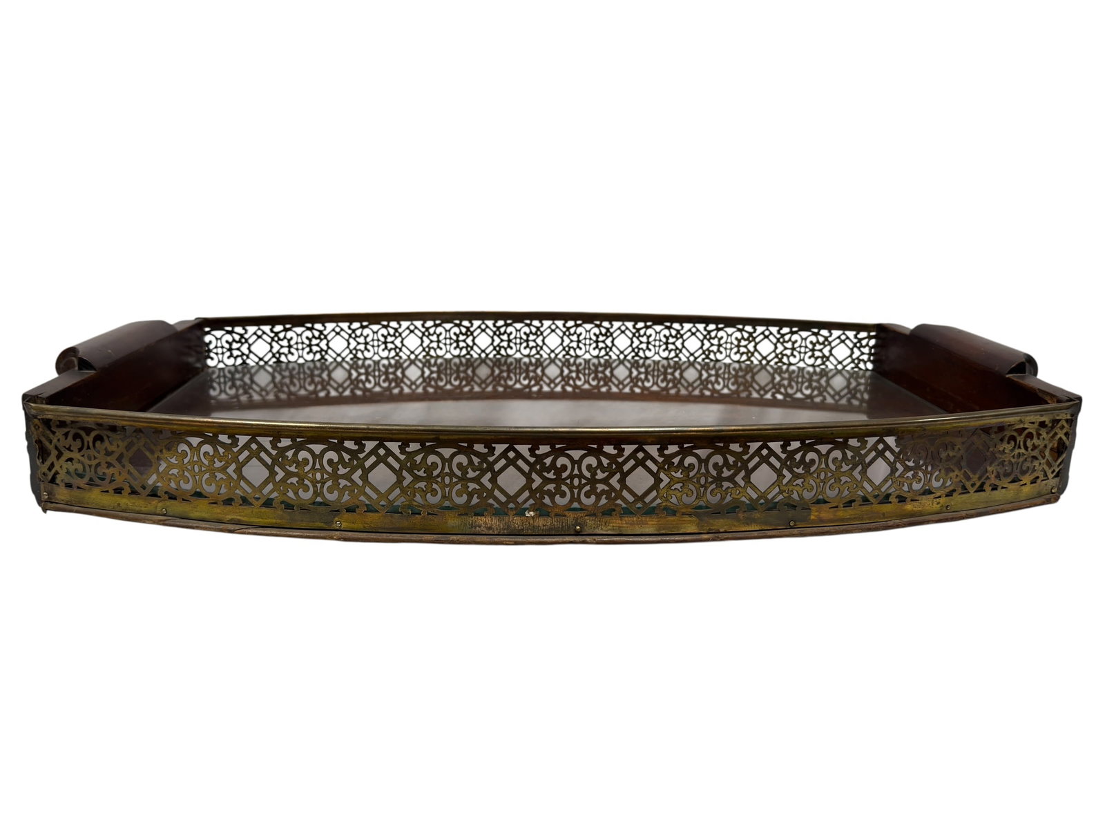 Late Victorian / Edwardian Mahogany Serving Tray with Pierced Brass Gallery, Circa 1890–1910 (1 of 10)