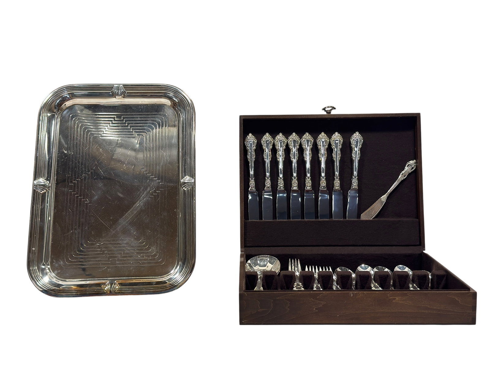 63-Piece Ornate Silverplate Flatware Service w/ Chest & Towle Silverplate Tray (1 of 9)