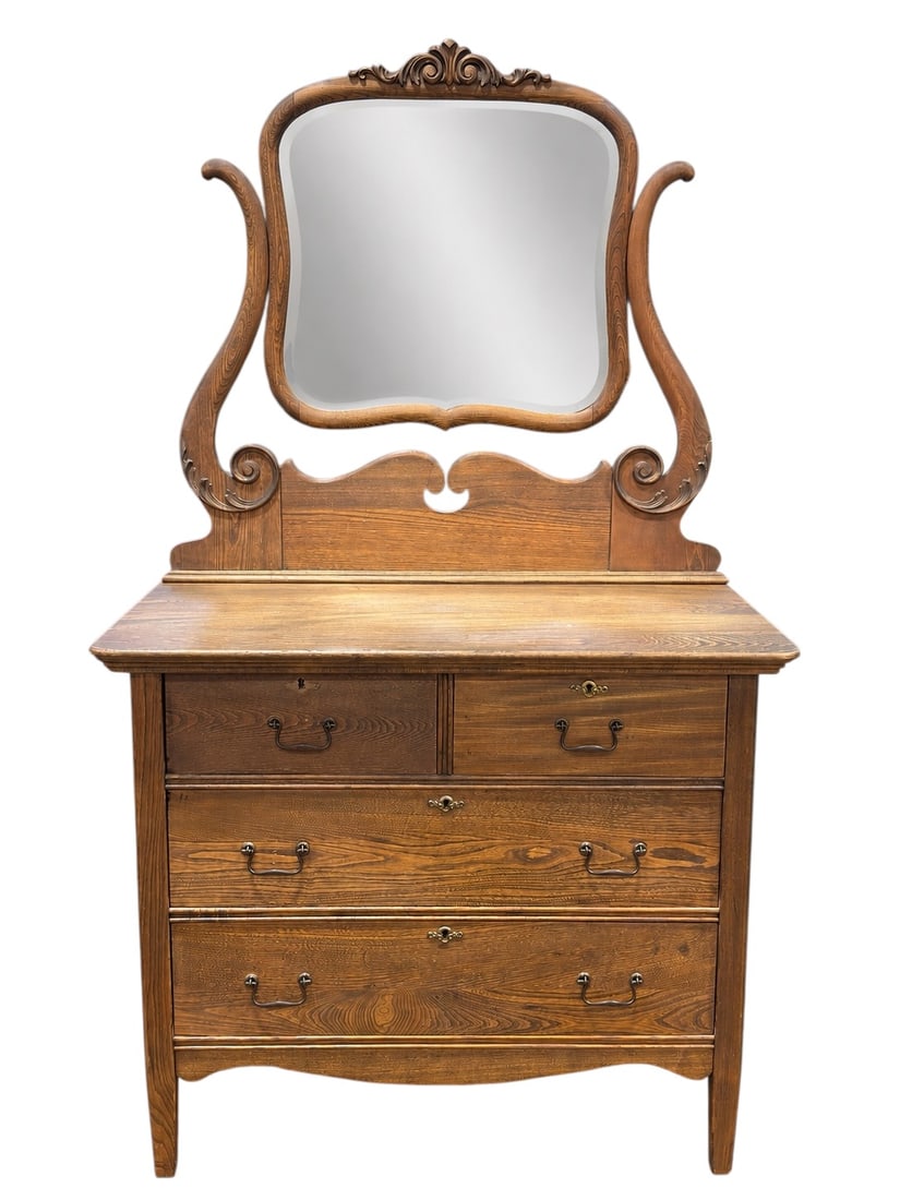 Late Victorian Oak Dresser w/ Carved Mirror (1 of 10)