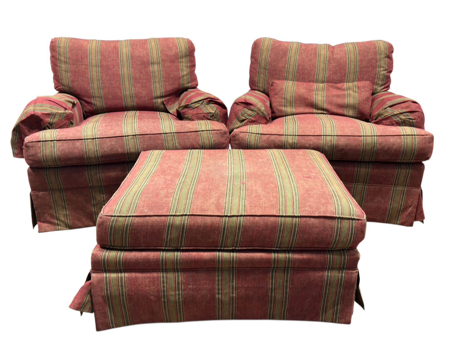 3Pc Striped Town House Galleries Upholstered Lounge Chair & Ottoman Suite (1 of 13)