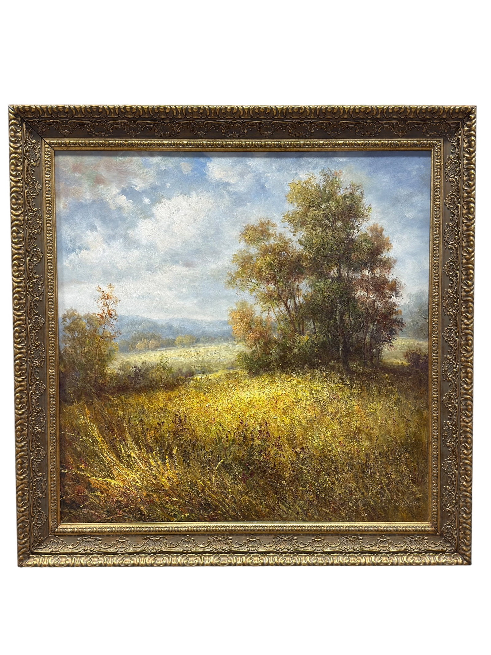 Signed C. Soutter Large Impressionist Meadow Landscape Oil on Canvas (1 of 7)