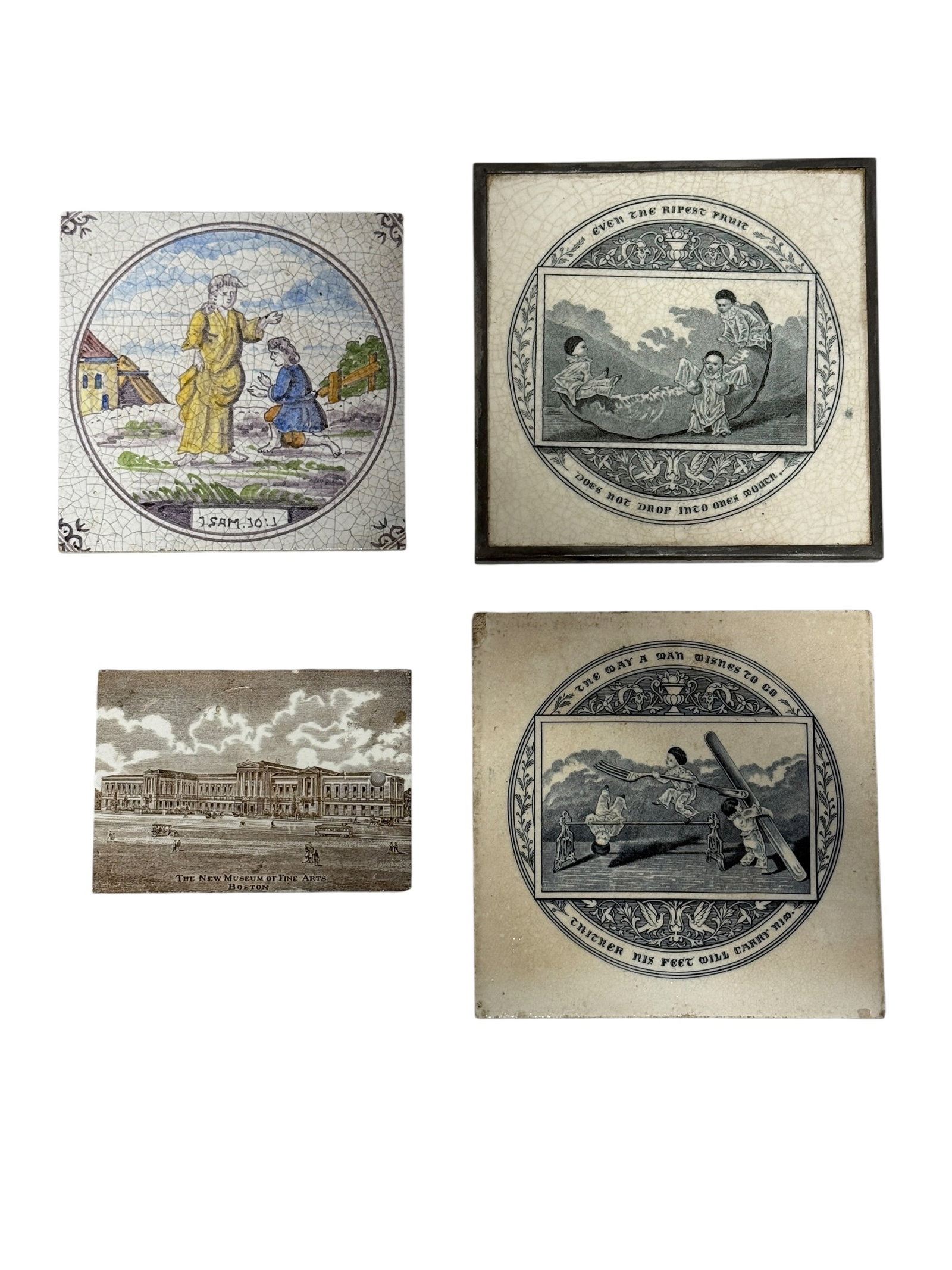 (4) Early 20th Century Decorated Ceramic Tiles (1 of 9)