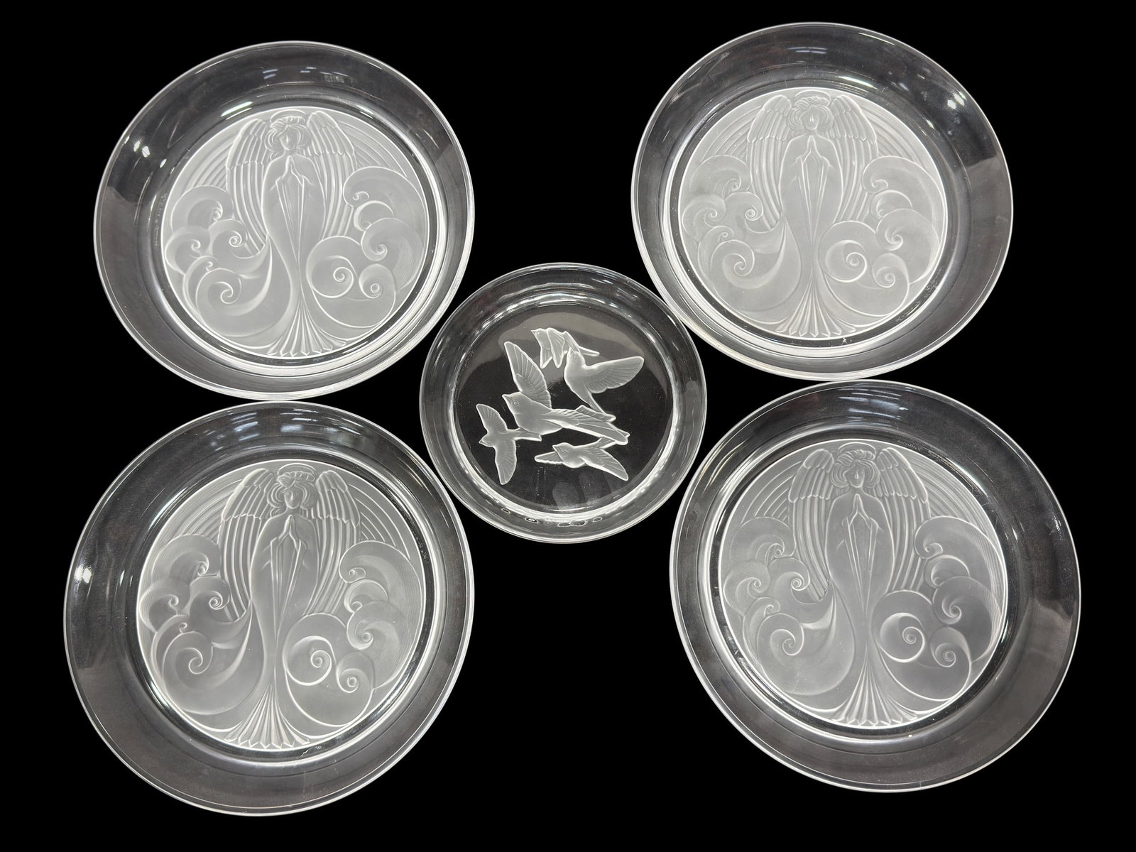 (5) Lalique France "Angel" & "Wings" Crystal Plates (1 of 8)