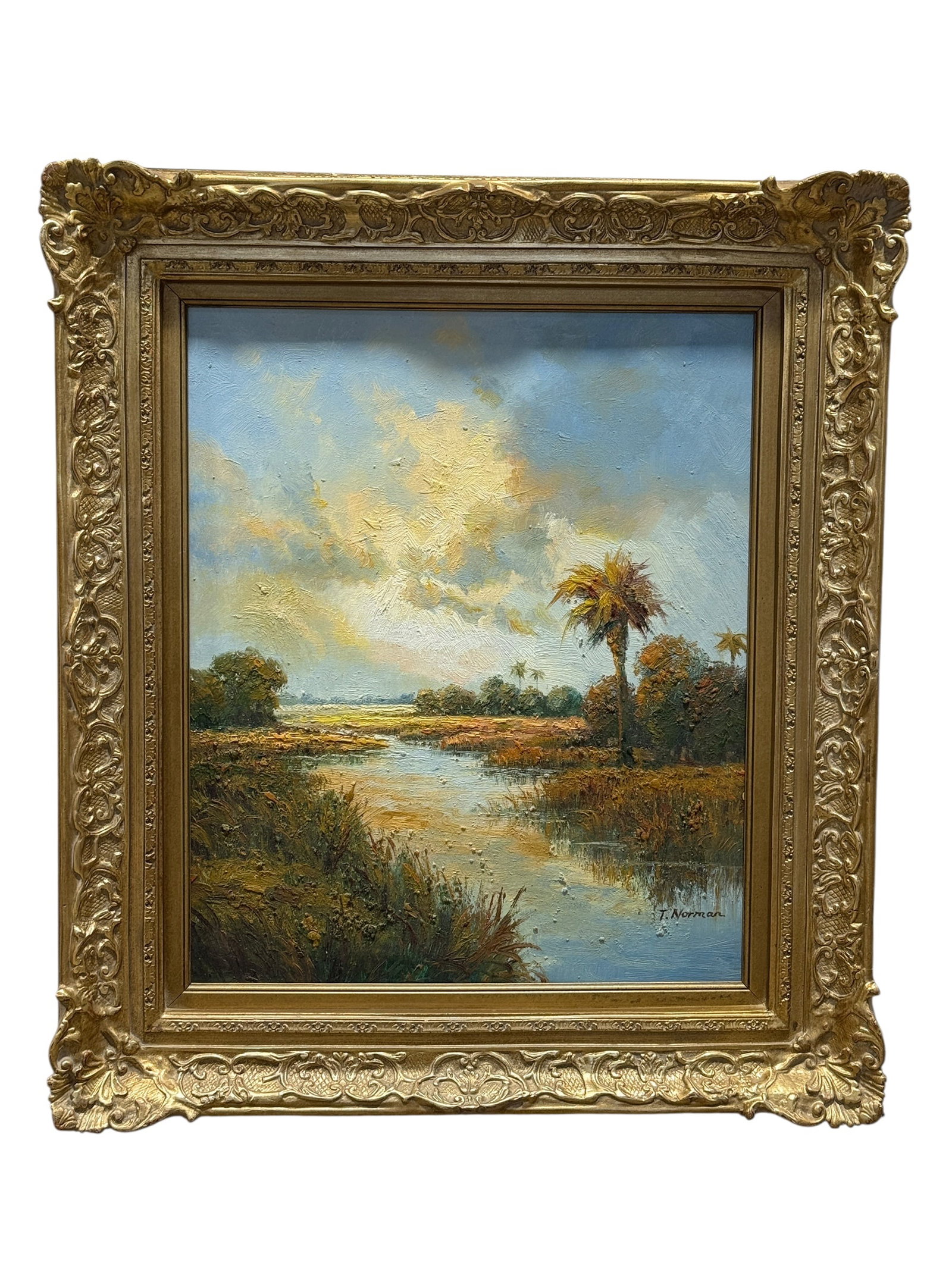 Signed T. Norman Oil on Canvas Coastal Marsh Landscape Painting (1 of 11)