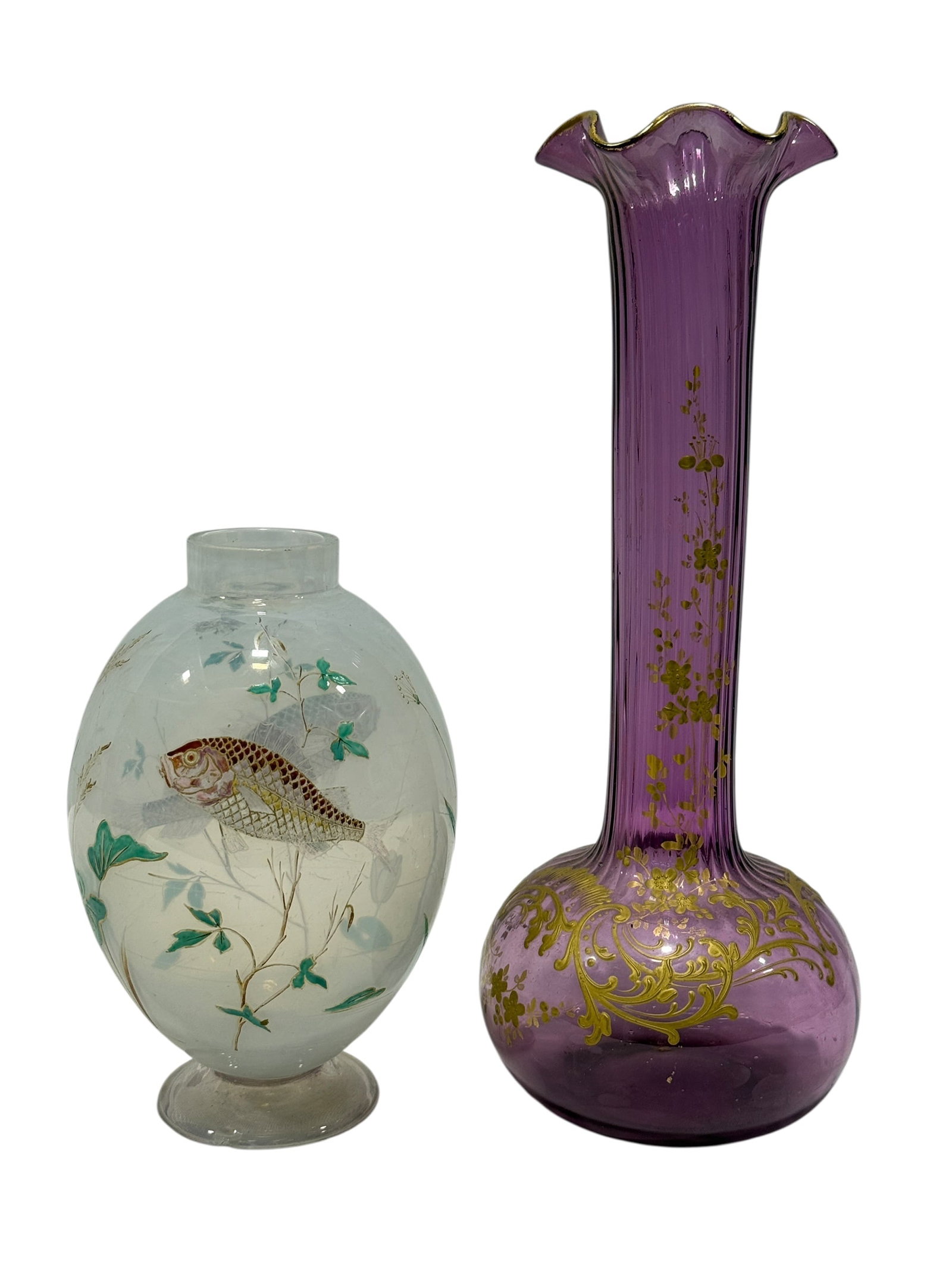 Moser Purple Gilt Floral Vase & Moser Enameled Fish Vase, (2) (1 of 14)