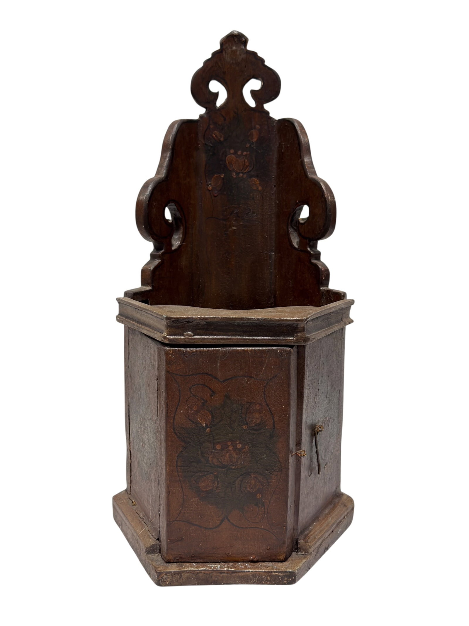 Antique Hand-Painted Wooden Wall Hanging Salt Box (1 of 9)