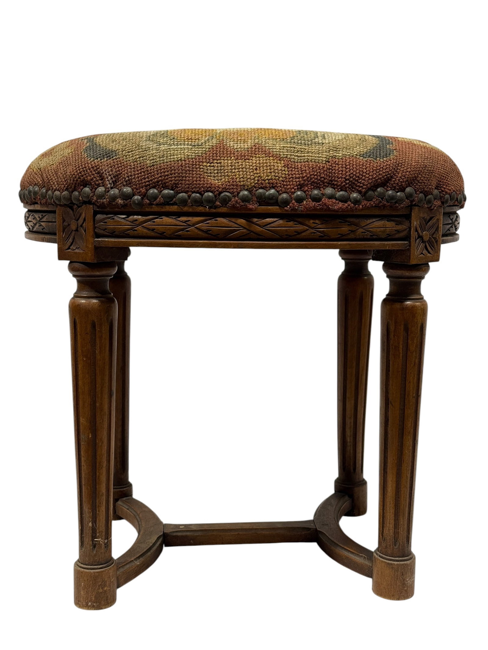 Early 20th C. Louis XVI Style Needlepoint Upholstered Stool (1 of 9)