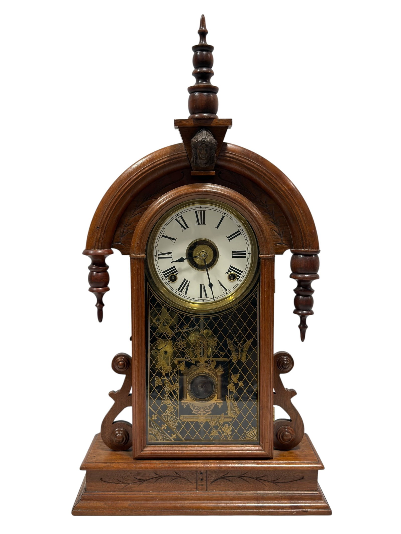 Late 19th C. Victorian Walnut Parlor Clock w/ Ornate Pendulum (1 of 11)