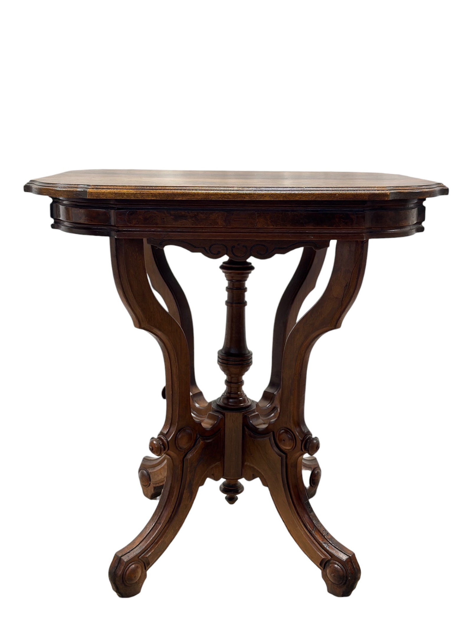 Victorian Walnut Parlor Table w/ Carved Pedestal (1 of 9)