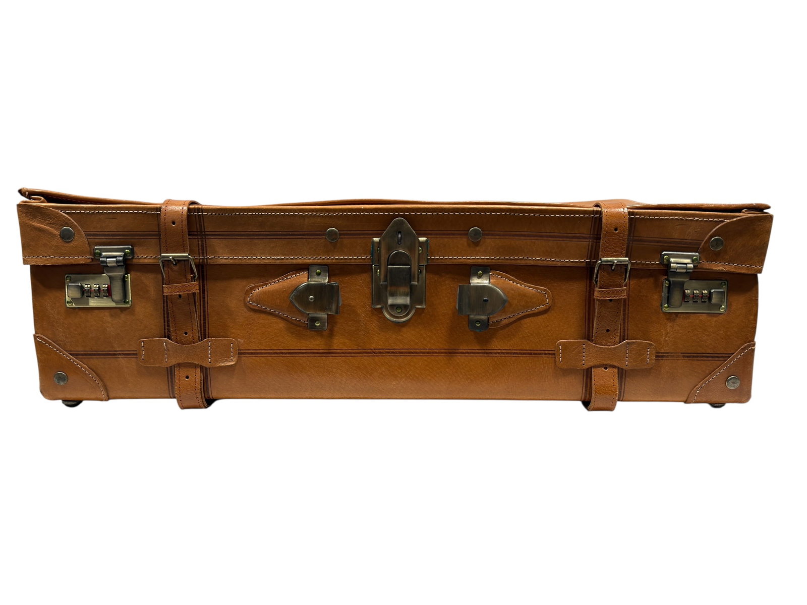 Vintage Tan Leather Suitcase w/ Exterior Straps (1 of 10)