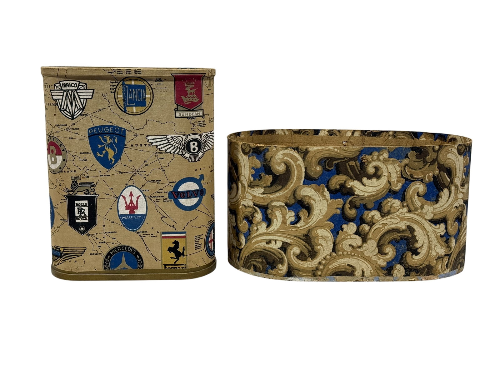 Decorative Wastebasket & 18th-Century Style Wallpaper Covered Oval Box (1 of 16)