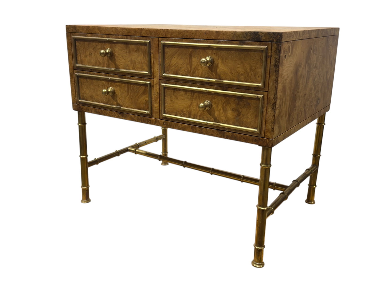 Mastercraft Furniture Co. Burl Wood & Brass 2 Drawer Side Table (1 of 10)