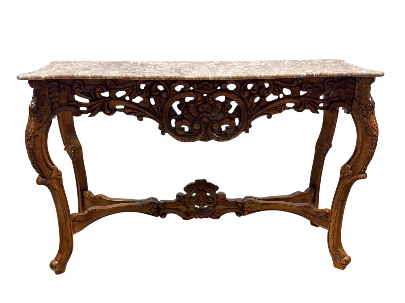 French Rococo Revival Style Carved Wood Console Table with Marble Top (1 of 10)