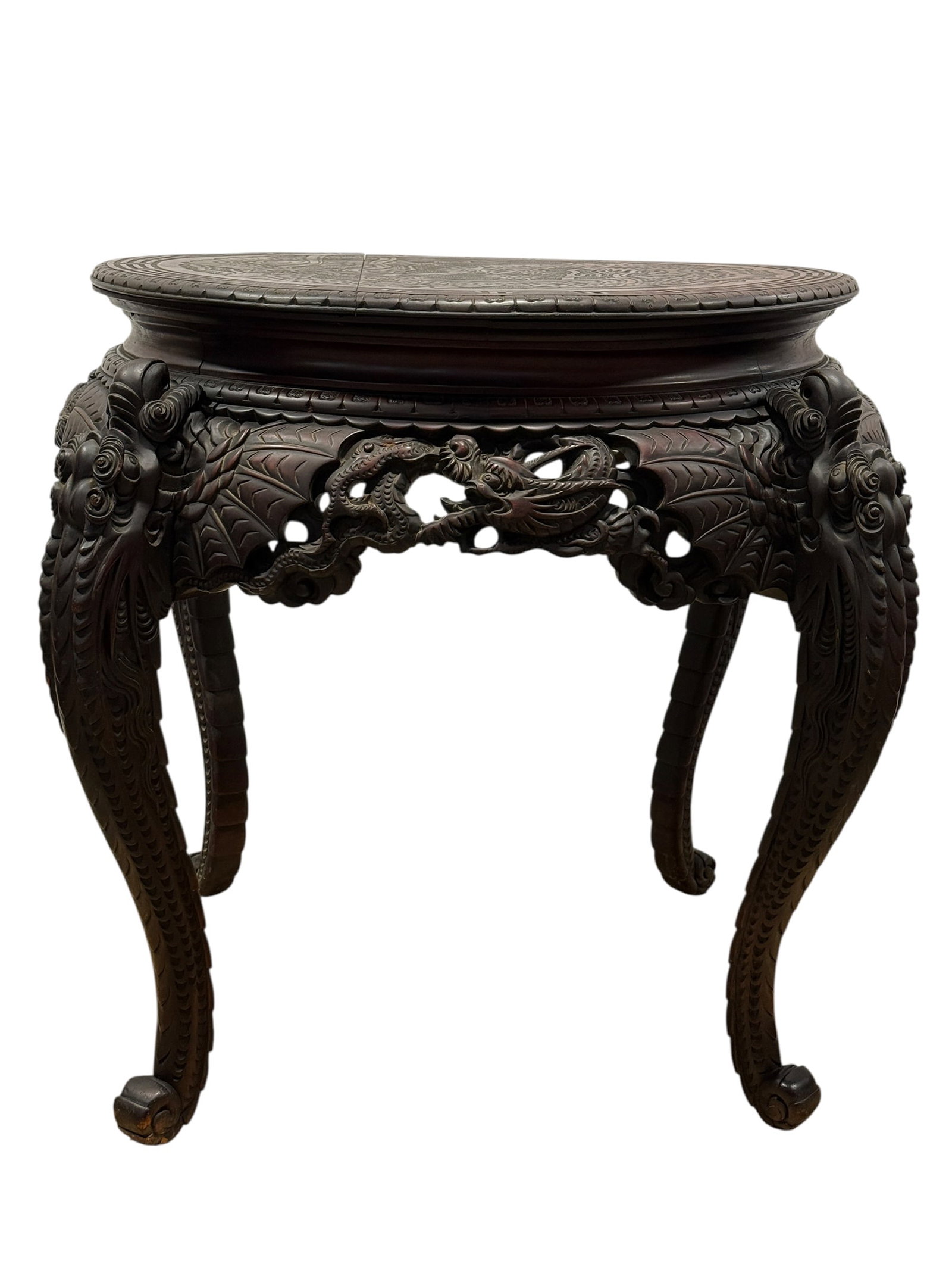 Early 20th C. Asian Carved Dragon Round Wood Table (1 of 10)