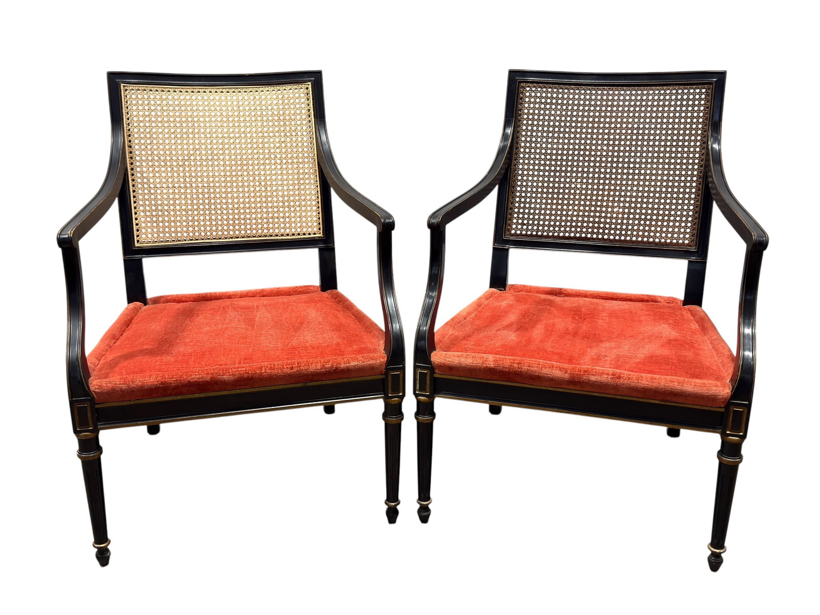 Pair of Regency Style Ebonized Cane Back Armchairs (1 of 11)