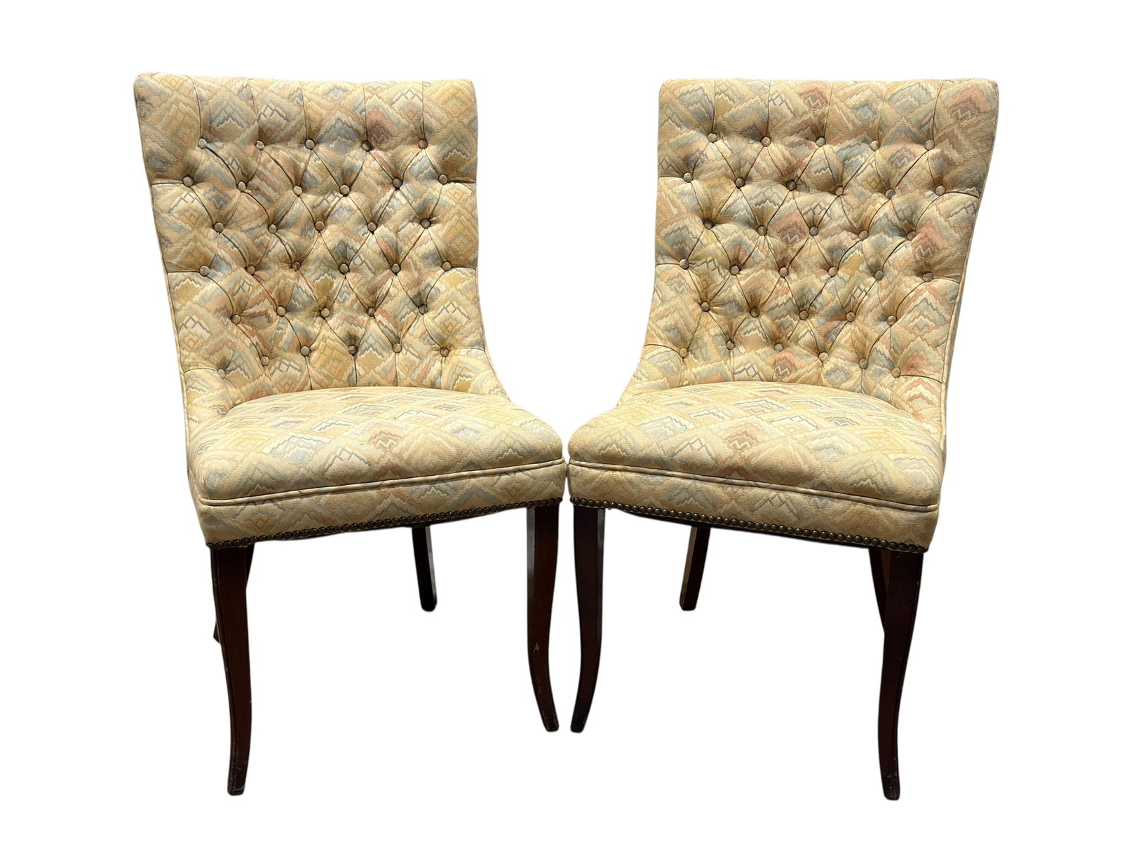 Pair of Vintage Tufted Upholstered High-Back Side Chairs (1 of 8)