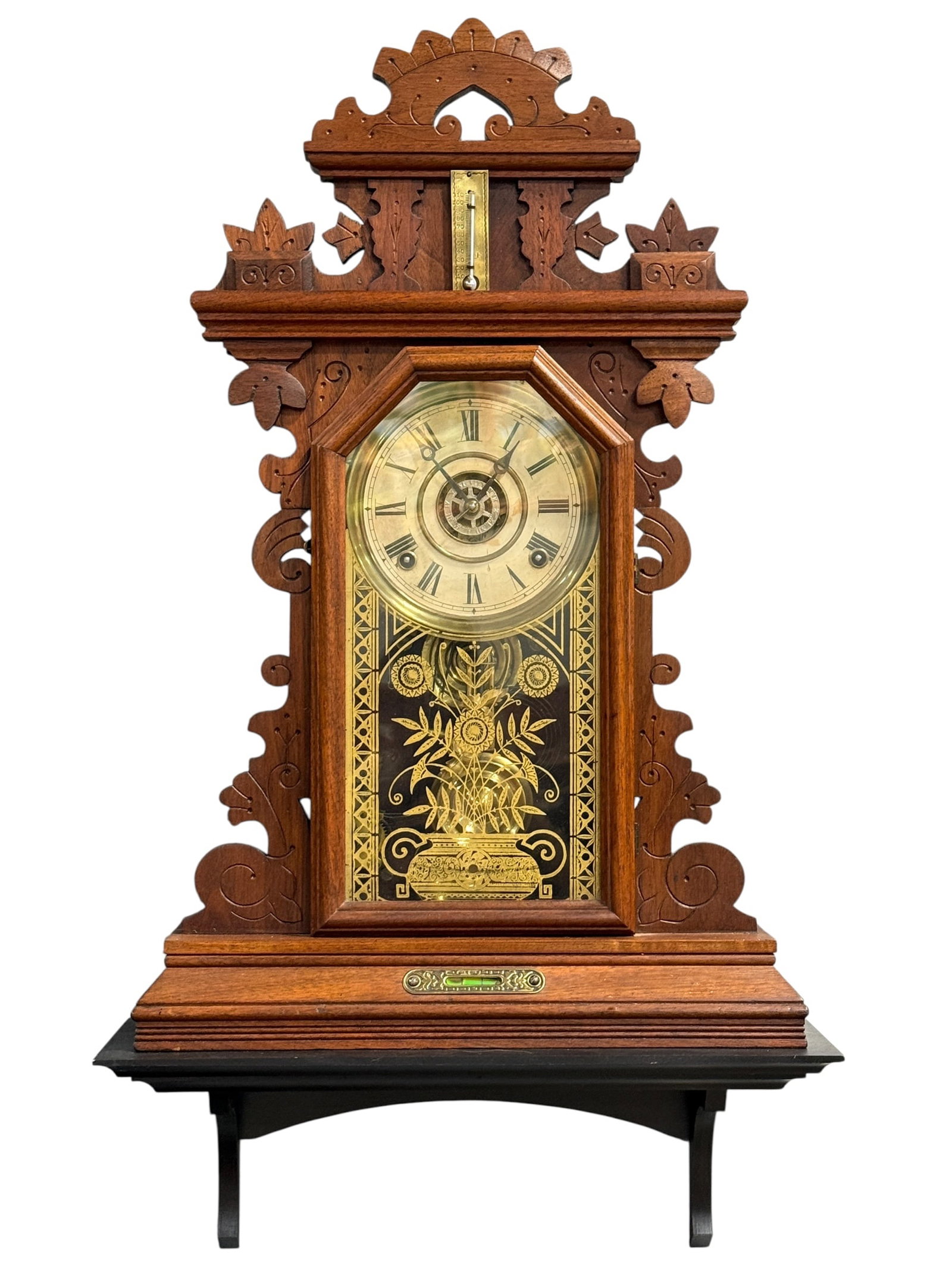 Antique Victorian Walnut Parlor Clock with Thermometer (1 of 7)