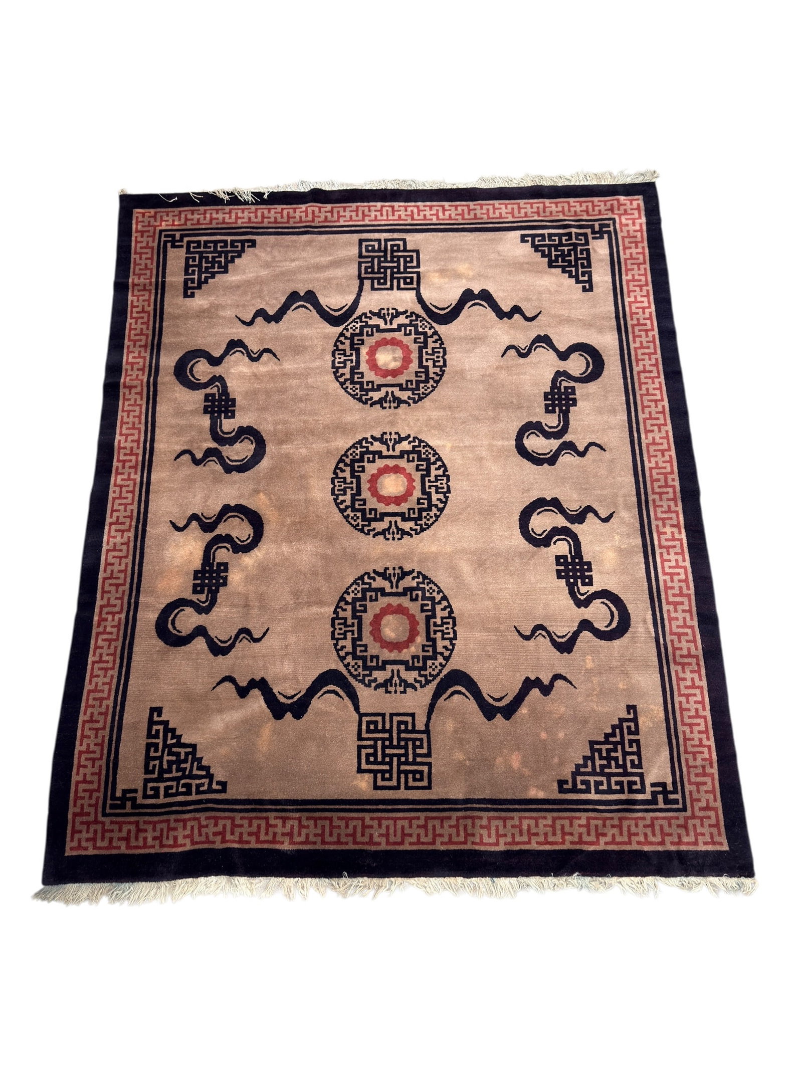 Chinese Art Deco Peking Style Wool Area Rug w/ Geometric Medallions (1 of 9)