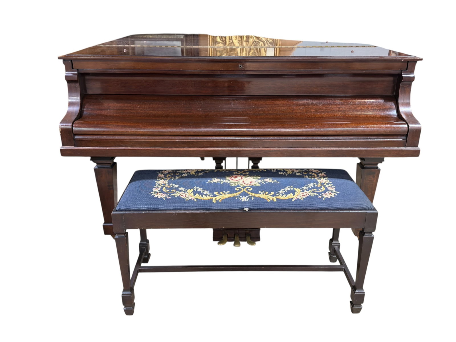 WM. Knabe & Co. Mahogany Baby Grand Piano w/ Needlepoint Bench (1 of 19)