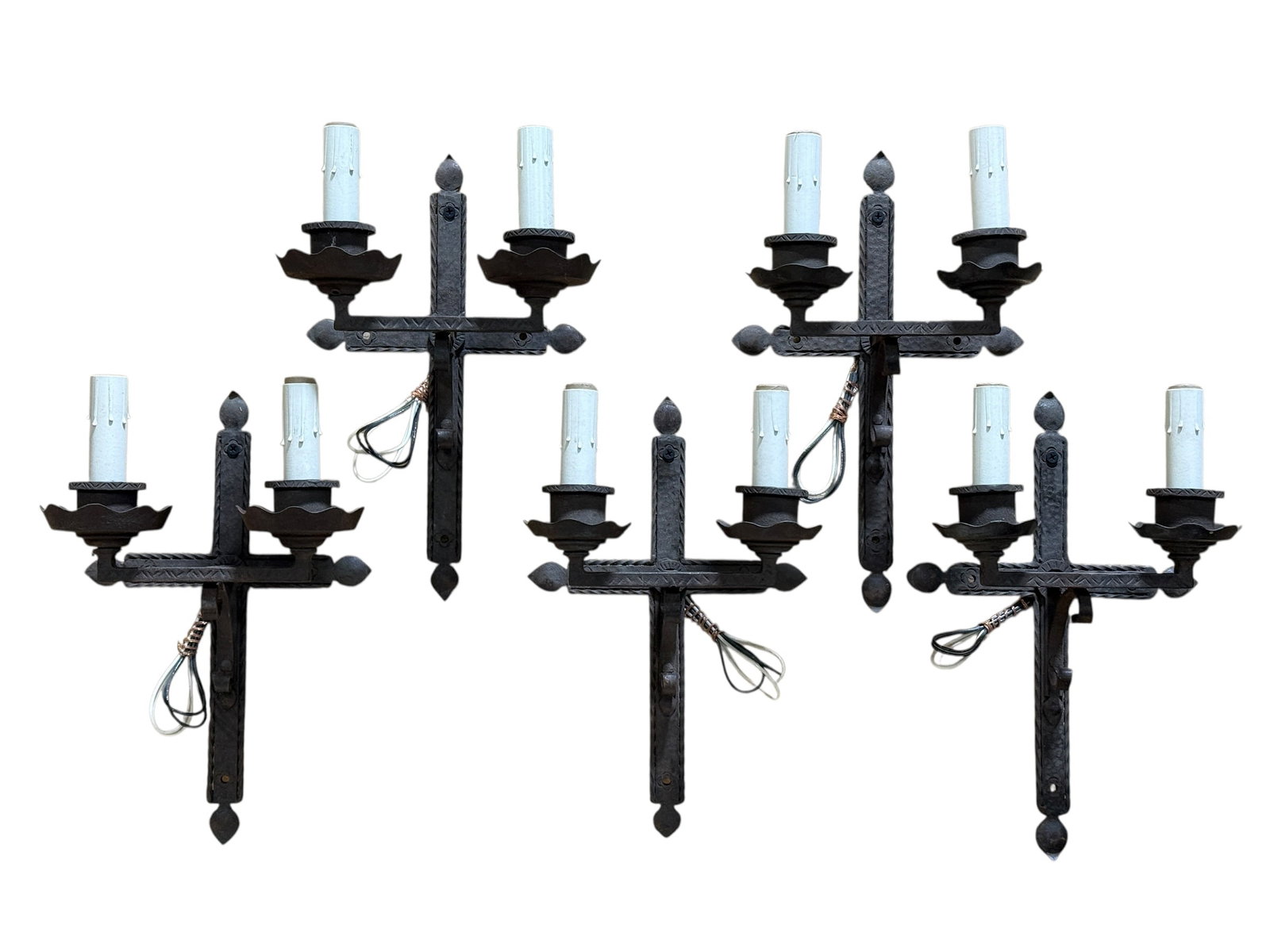 (5) Spanish Revival Wrought Iron 2 Light Wall Sconces (1 of 12)