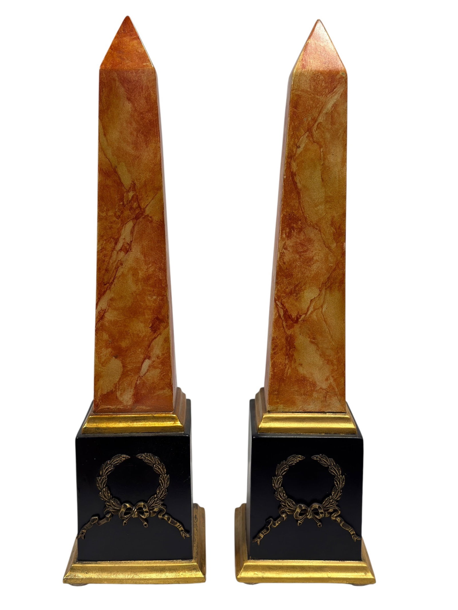 Pair of Neoclassical Ceramic Obelisks w/ Gilt Wreath Decoration (1 of 8)