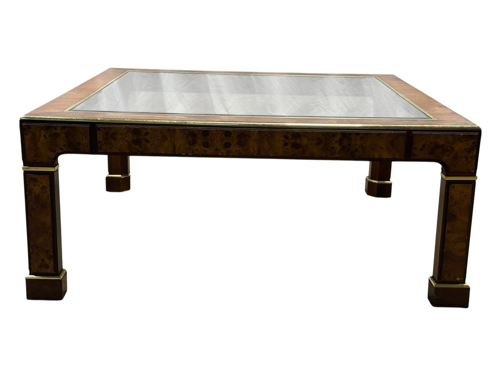 Burl Wood & Brass Glass Top Coffee Table (1 of 10)