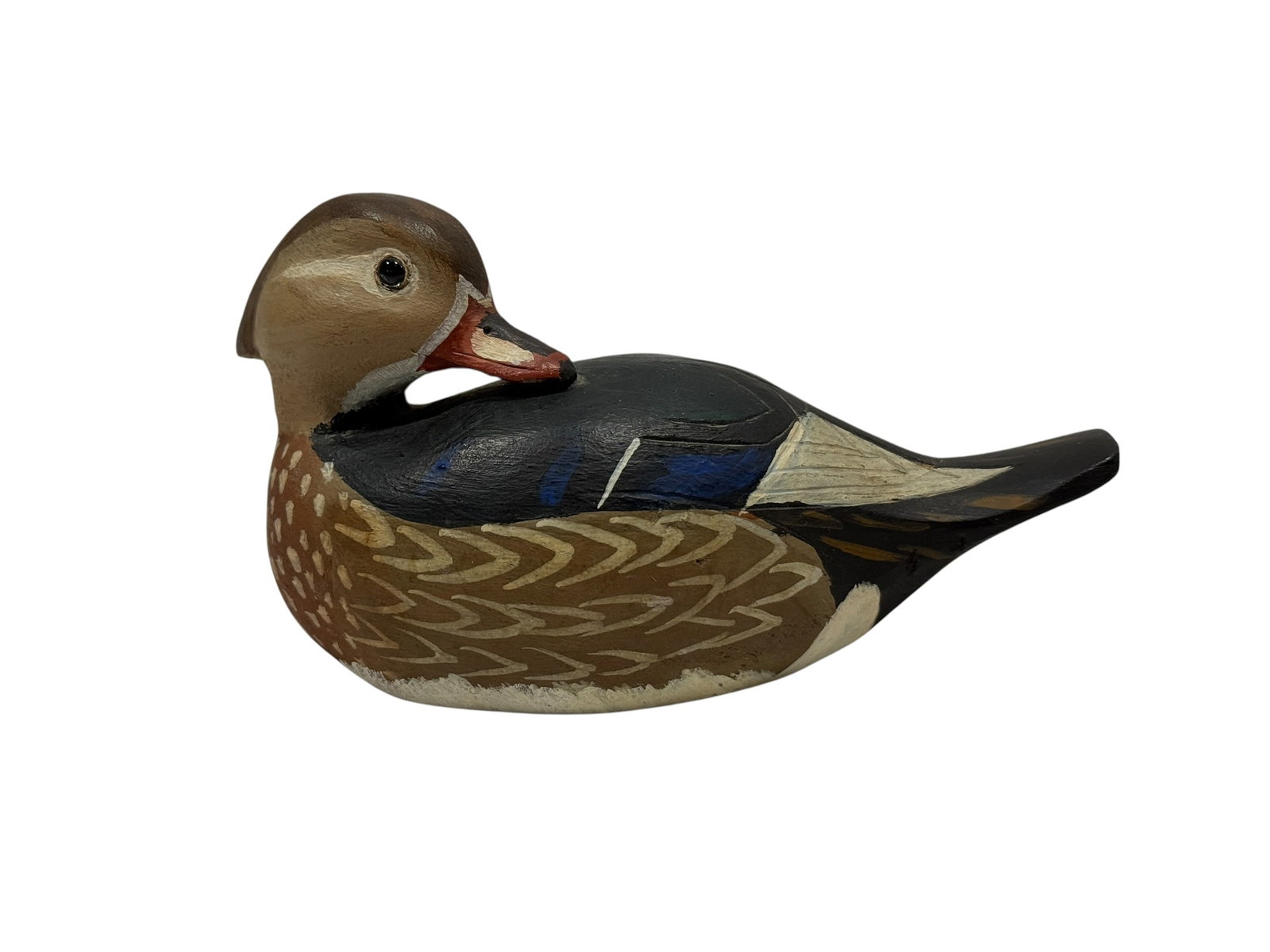 J.C. West, 1976, Hand-Carved & Painted Female Wood Duck Decoy (1 of 7)