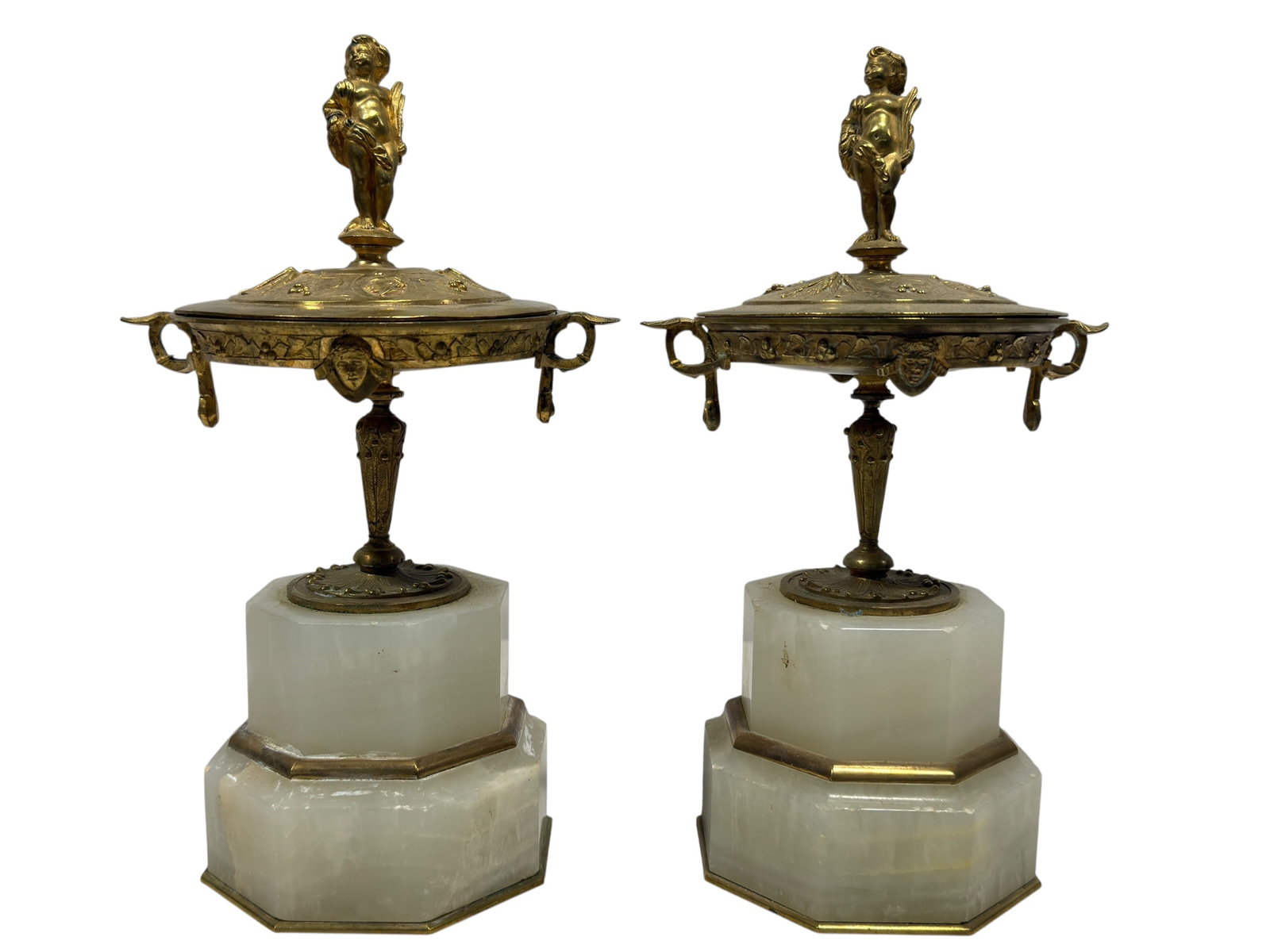 Gilt Bronze & Alabaster Figural Tazzas, Pair (1 of 11)