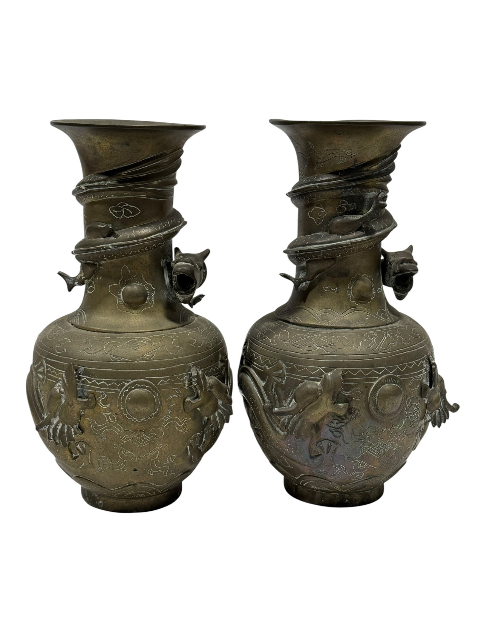 Pair of Asian Bronze Dragon Vase Table Lamps (1 of 12)