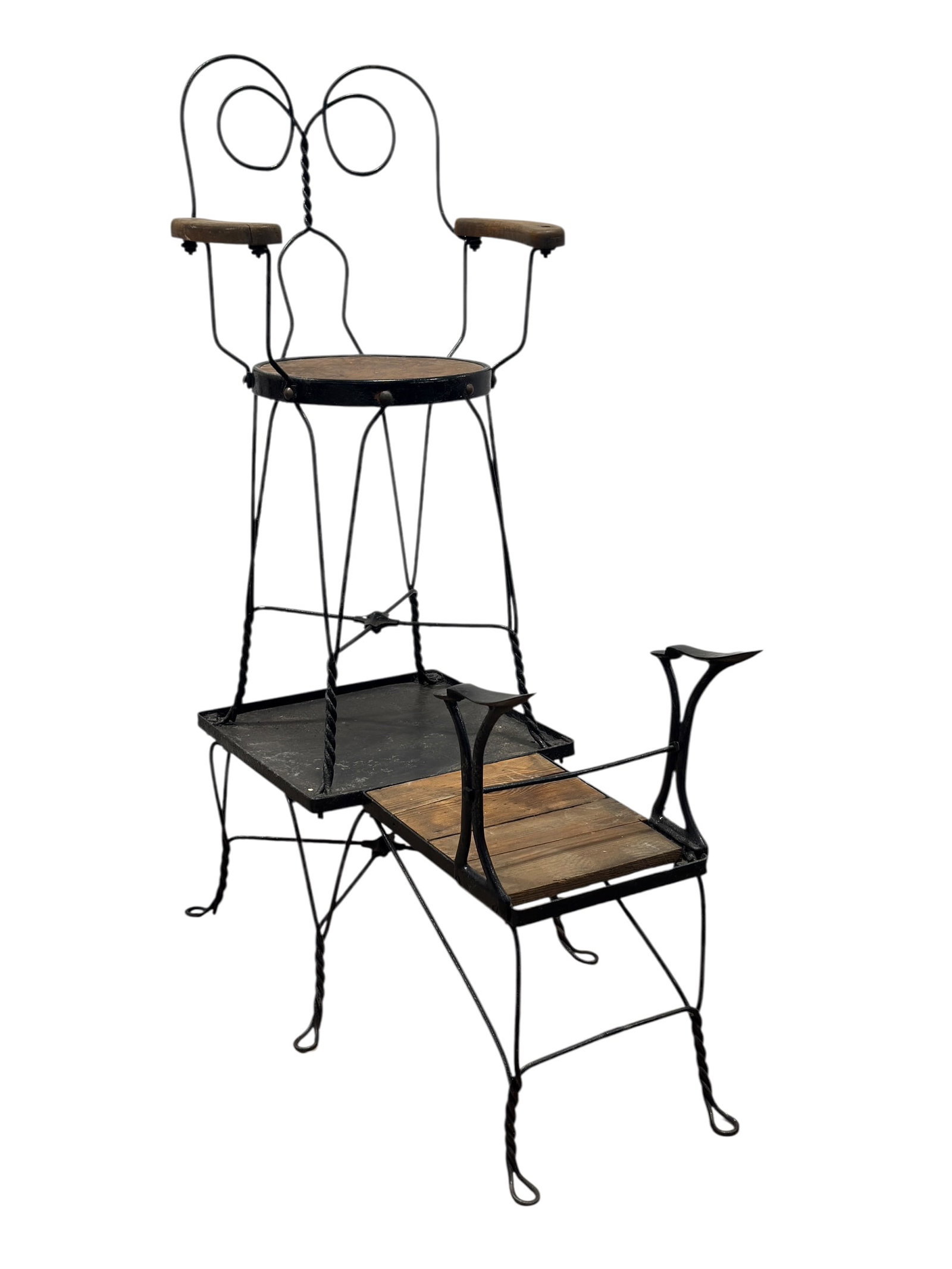 Antique Wrought Iron & Wood Shoeshine Chair / Bootblack Stand (1 of 14)