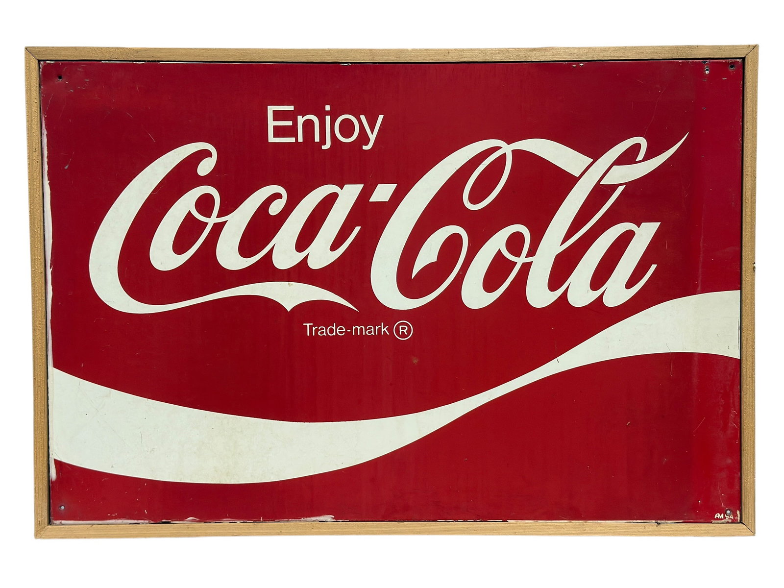 Vintage Coca-Cola "Enjoy Coca-Cola" Metal Advertising Sign w/ Wood Frame (1 of 6)
