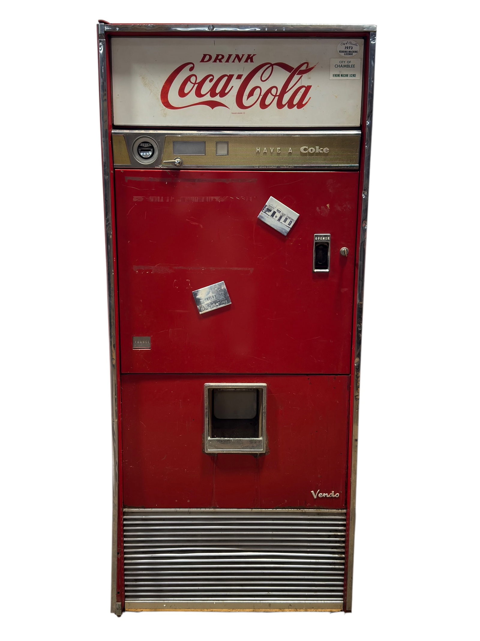 Vendo SV-92-A Vintage Coca-Cola "Have a Coke" Vending Machine: Classic mid-century Coca-Cola advertising and commercial vending design come together in this vintage Vendo SV-92-A bottle vending machine, manufactured by The Vendo Company, Kansas City, Missouri. Fi