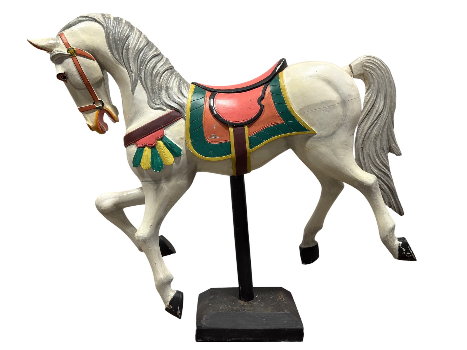 Large Painted Wooden Carousel Horse on Stand (1 of 17)
