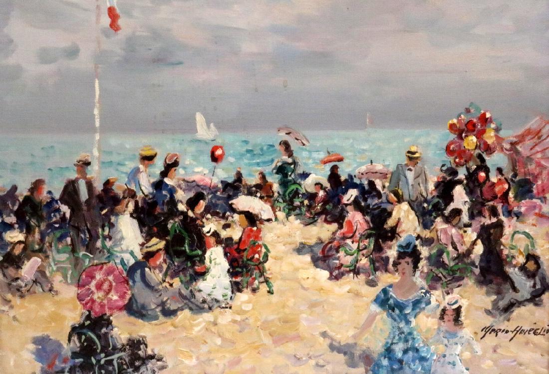 Merio Ameglio (Italian 1897-1970) Oil Painting on: Merio Ameglio (Italian 1897-1970) Oil Painting on Canvas. Depicting beach scene. Signed lower right. Measures - 17 1/2" high x 20 7/8" wide, + 2 3/4" matted frame. Merio Ameglio was born in San Remo,
