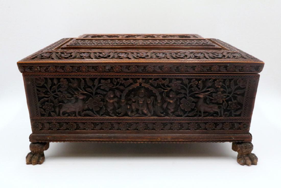 19th C. Anglo-Indian Hand Carved Wooden Travel Box (1 of 7)