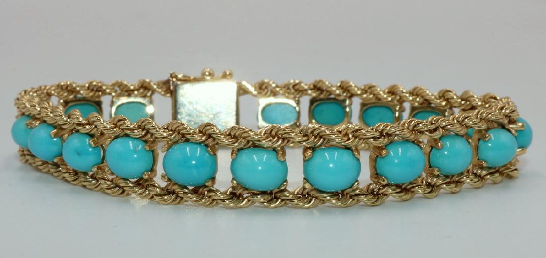 Signed Pacific Gem 14Kt YG & Turquoise Bracelet (1 of 5)