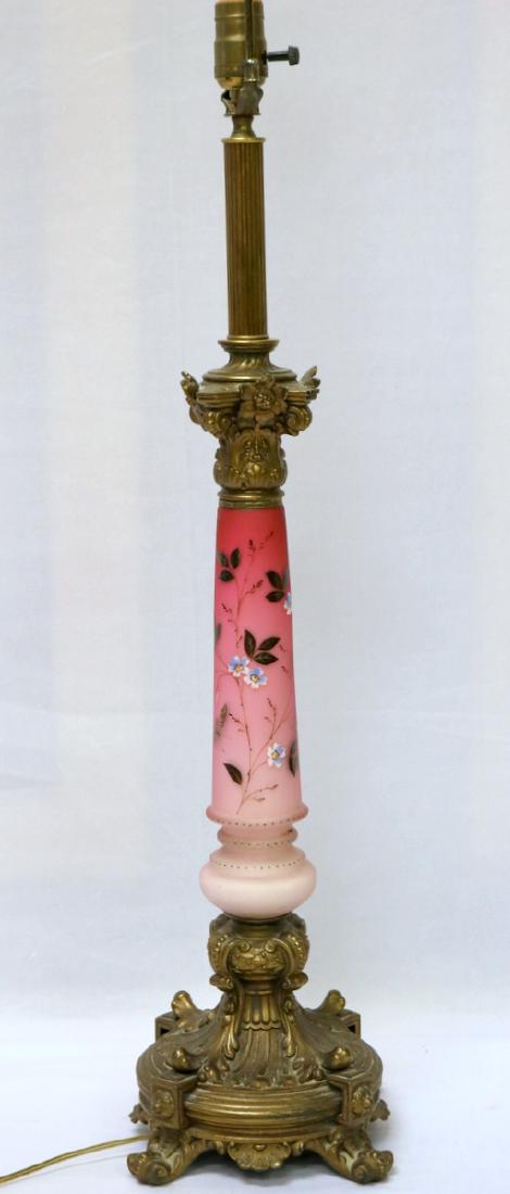 French Hand Painted Opaline Glass Column Lamp (1 of 4)