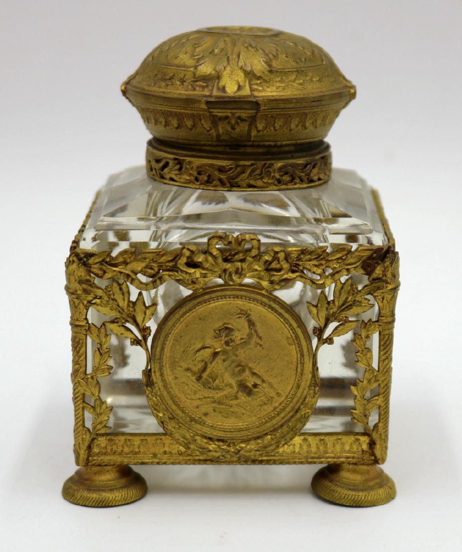 Beautiful French Bronze Mounted & Crystal Inkwell (1 of 5)