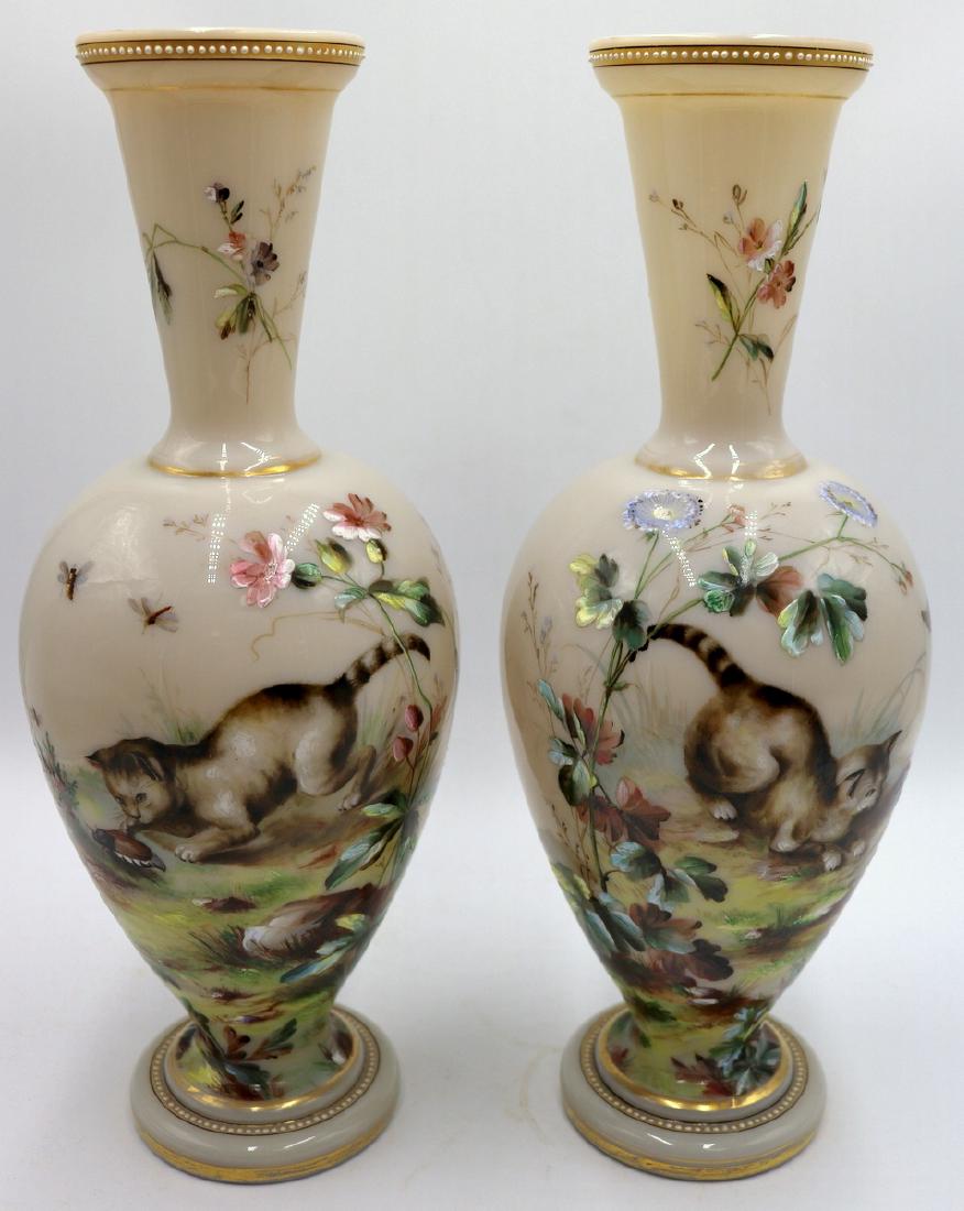 Pair of Antique French Hand Painted Opaline Glass Vases (1 of 4)