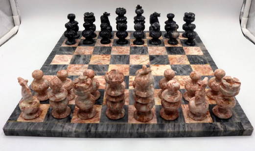 Grey & Pink Marble Chess Set: Grey & Pink Marble Chess Set. Board - 13 1/4" square.