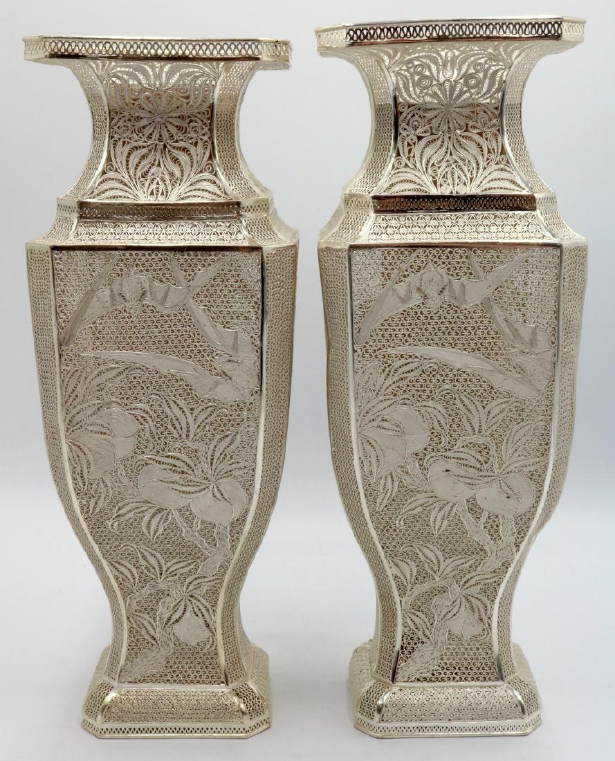 Unique Pair of SuHai Chinese Sterling Figural Vases (1 of 9)