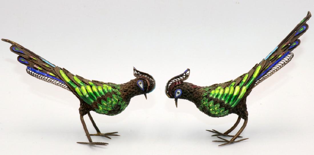 Pair of Chinese Enameled Sterling Birds of Paradise (1 of 6)