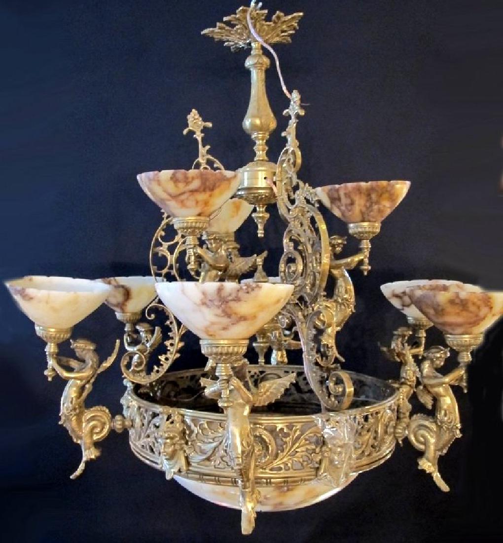Large 20th C. French Bronze & Alabaster Chandelier (1 of 2)